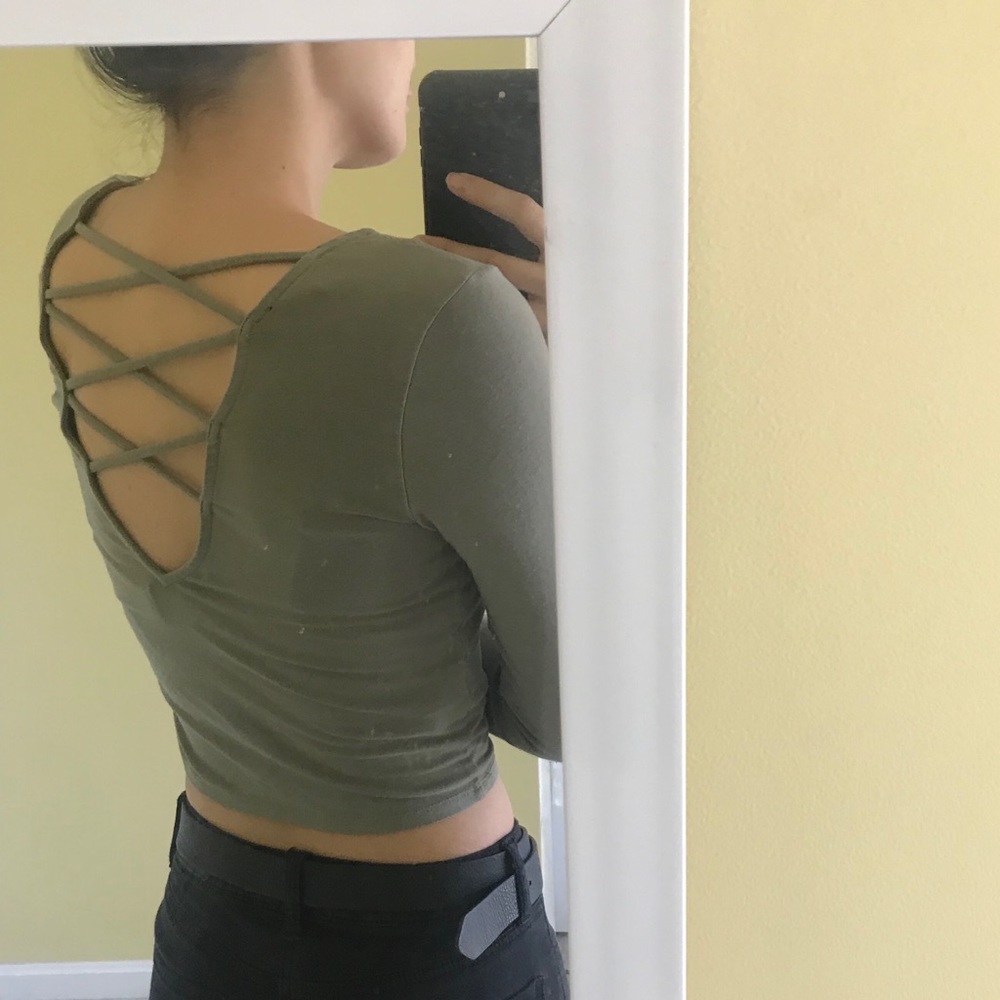 Forever 21 Army Green Strappy-Back Shirt